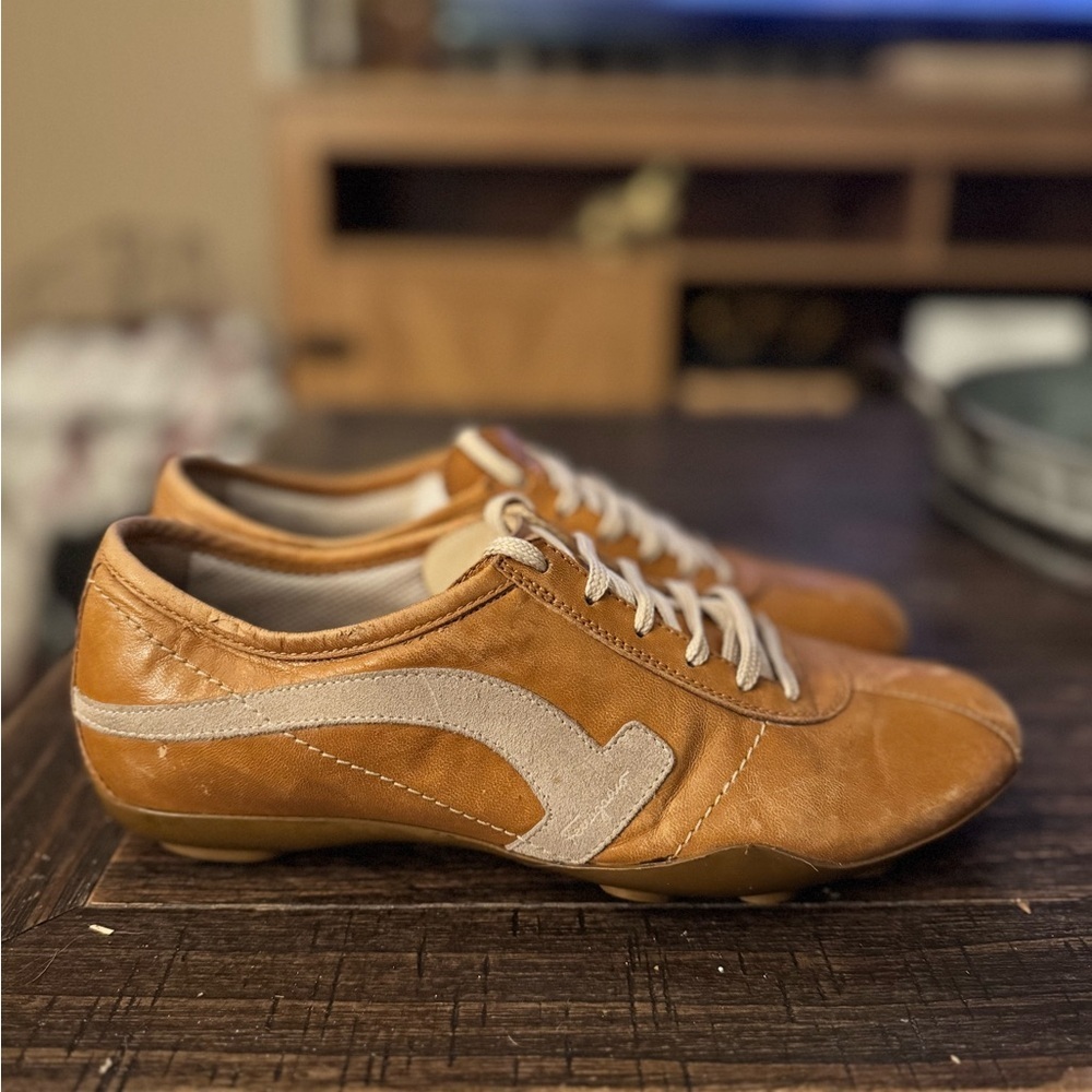 Salvatore Ferragamo Yellow Leather Gancini Driver Sneakers Size 6.5b
